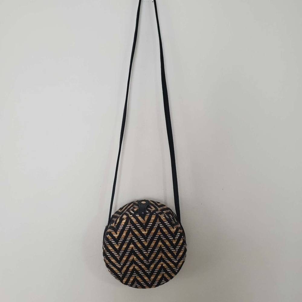 Lionel Chevron Straw Circle Crossbody Bag
